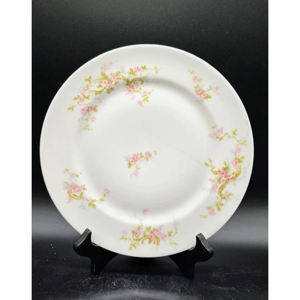 Set/4 Antique Haviland Limoges Dinner Plate Pink Rose 9.25